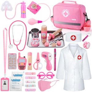 Sundaymot Mallette Docteur Enfant - Kit M&eacute;dicale avec V&eacute;ritable St&eacute;thoscope, Thermom&egrave;tre, Seringue, Accessoires R&eacute;alistes & Sac de M&eacute;decin , Jouet d'Imitation et Cadeau pour Enfants d&egrave;s 3 Ans (Mimofun, neuf)