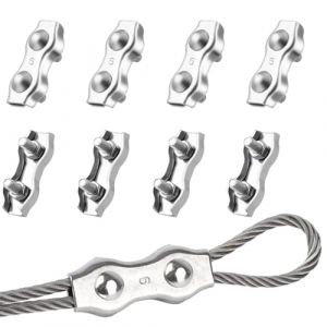 JUGUTA 8 Pi&egrave;ces Duplex Clips Serre-C&acirc;bles M4, Pinces Duplex Pour C&acirc;ble Acier 4mm, Serre Cable Acier Inox 304, Clip Duplex Pour Cordes &agrave; Linge, Auvent, Fixation de C&acirc;ble M&eacute;tallique (ROXYROX FASHION, neuf)