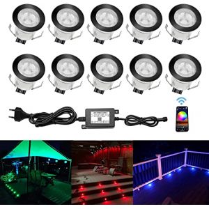 QACA Led Spot Mini Exterieur encastrable,Luminaire encastré 30mm IP 67 Eclairage Escalier Spot Exterieur Led Encastrable DC 12V 0.6W pour Patio Piscine Paysage (rgb wifi(noir), 10 kit) (SCQACA, neuf)