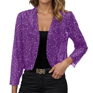 Veste Paillettes Femme Courts Ouvert &agrave; Manches Longues Veste Brillant Manteau &agrave; Sequins Disco F&ecirc;te Clubwear Cardigan Brillant El&eacute;gant Blouson pour Soir&eacute;e Cocktail C&eacute;r&eacute;monie F&ecirc;te Danse Bal (Purple, S) (LDpOIQta, neuf)