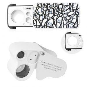 mizikuu 2 Pi&egrave;ces Loupe de Bijoutier, 30X 60X 90X Loupes de Poche Pliable Loupe Yeux Bijoutier Illumin&eacute;e avec LED et UV Lampes pour Diamants Bijoutiers Pi&egrave;ces de Monnaie Timbre Roche, Argent (yuanbotutech, neuf)