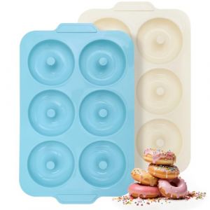 Toeusog Moule Donuts Silicone 2-Pi&egrave;ces: 6 Cavit&eacute;s Moule &agrave; Beignets avec Poign&eacute;es pour Four - Antiadh&eacute;sif Moules en Forme de Donut pour Cuisine - Moule Gateau Bagels sans BPA (Vert menthe & Beige) (Toeusog-us, neuf)
