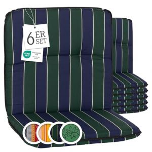 Beo Bali Lot de 6 coussins pour chaise de jardin à dossier bas - 96 x 47 cm - Rayures bleues et vert foncé - Lavables et résistants aux UV - Coussins rembourrés respirants selon la norme Öko-Tex (Gartenstuhl-Kissen, neuf)