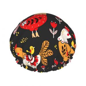 Joli bonnet de douche léger avec imprimé coq et poules pour homme et femme - Chapeau souple et bonnet de bain réutilisable (youlongjianshe, neuf)