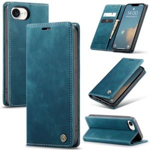 Cracedily Coque pour iPhone 16e / iPhone SE 4 / iPhone SE 2025 Pochette, Etui Protection Housse Premium en Cuir PU, Etui &agrave; Rabat Pochette de Portefeuille &Eacute;tui pour iPhone 16e Case, Bleu Vert (Cracedily, neuf)