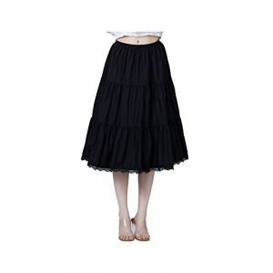 BEAUTELICATE Jupon sous Robe sous-Jupe 100% Coton Année 50 Jupe Rockabilly Évasée A-Ligne avec Dentelle Court Longue Midi Maxi pour Femme Fille (L, Noir - 75cm Longueur) (BEAUTELICATE-FR, neuf)