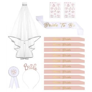 16PCS EVJF Accessoire,Enterrement de Vie de Jeune Fille Accessoire,Kit Écharpe EVJF avec 10 Team Bride Écharpe,2 Tatouage,1 Écharpe Future Mariée,Voile Mariée,Badge,Bandeau Diadème,Déguisement EVJF (STORE CUCINIELLO MARCO S.R.L., neuf)