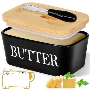 BBWELL Beurrier en Porcelaine,Boîte à Beurre avec Couvercle en Bambou,Couteau à Beurre,avec éponge de nettoyage,Scellée Beurrier Utilisé pour Placer du Beurre du Fromage Fruit Salade (STORE LA PORTA GIUSEPPA S.R.L., neuf)