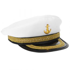 OUNONA Chapeau de Capitaine Unisexe en Polyester Blanc Bande Dor&eacute;e Taille Unique Accessoire Marin pour Cosplay F&ecirc;te et Spectacle Chapeau de Capitaine pour Homme et Femme (Gustell, neuf)