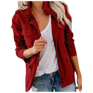 Veste Militaire Femme Blouson Mi Saison Grande Taille Manteau Court Parka En Coton pour Printemps D&eacute;contract&eacute; Kaki Jacket Veste En Jean Saharienne Femme Legere Sports avec Poches Ziper 2024 (HIKLASbien, neuf)