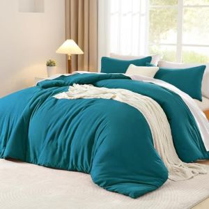 Luofanfei Housse de Couette Coton 200x200 Bleu Canard Pétrole Ado Adulte Garçon 2 Personnes Uni Parure de Lit Unie en Coton Parure Housse Couette zippée 200 x 200 avec 2 Taies d'oreiller 65x65cm (Luofan, neuf)