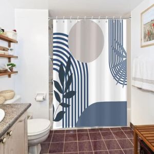 Uiiooazy Rideau Douche Bleu Gris, Rideau de Douche Abstrait Géométrique Lignes Noir Rayé Rideaux de Baignoire Anti Moisissure Imperméable Tissu Polyester Rideaux de Bain avec 10 Crochets 150x180cm (dongguibinjingpinxiaodianpu, neuf)