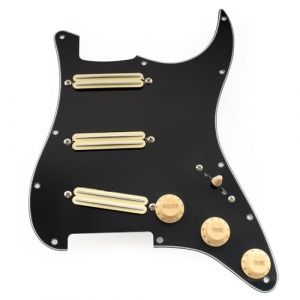 Musiclily Pro-SE ST-DPHA SSS Pickguard Précâblé avec Mini Rail Humbucker Alnico 5 pour Guitare électrique Style Strat, 3 plis Noir avec Micro Zebra (Musiclily Direct France, neuf)
