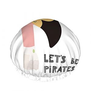 Bonnet de douche Flamingo Funny Bird Pirate en chapeau tricorne avec mot Let's Be Pirates Grands bonnets de bain pour femmes hommes filles cheveux longs imperméables chapeaux réutilisables (enshishishuhoushangmaoyouxi, neuf)