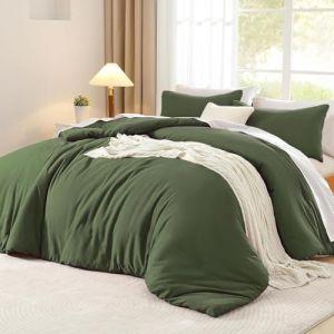 Luofanfei Housse de Couette Coton 200x200 Vert Olive Ado Adulte Garçon 2 Personnes Uni Parure de Lit Unie en Coton Parure Housse Couette zippée 200 x 200 avec 2 Taies d'oreiller 65x65cm (Luofan, neuf)
