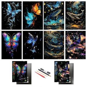SiYear Papier à gratter arc-en-ciel, scène de nuit de la ville, cadeau créatif, tableau à gratter pour adultes et enfants avec 4 outils (papillon + baleine) (charhoo, neuf)