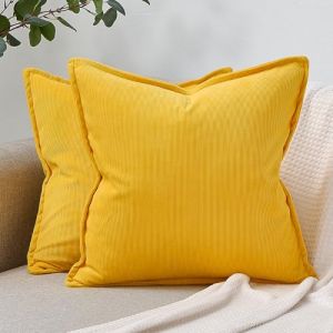Housse Coussin Canapé Velours Côtelé Super Doux Motif à Rayure Décoratif Canapé Taie d'oreiller Doux Housses Coussins 50x50 Jaune Moutarde Lot de 2 pour Salon Chambre Maison (Qiou EU, neuf)