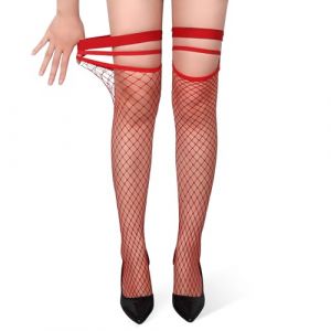 ohyeahlady Bas Noel Bas Resille Autofixant Rouge Femme Pour Porte Jarretelle Grande Taille Tenu Mere Noel Collant Resille Dentelle Lingerie Et Vetement Deguisement Rouge,L-XXL (ohyeahlady, neuf)