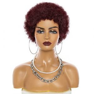 Réfractaire Afro perruques pour les femmes noires cheveux humains courts cheveux bouclés perruques noires pour les femmes noires plein d'entrain et doux Afro perruques de cheveux humains Ajustable (jinghaohao, neuf)