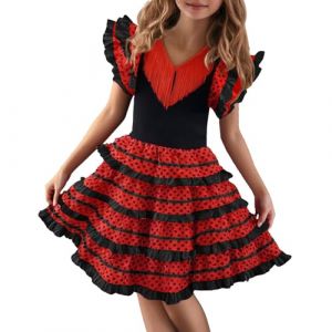 Robe Fille - Robe de Danse Espagnole Flamenco avec Jupe à Volants, Tenue de Spectacle pour Enfants avec Bretelles Réglables pour Ballet et Scène, 2 à 11 Ans (Générique Promos du Jour, neuf)