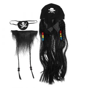 YARNOW Déguisement Pirate Complet avec Perruque Moustache et Cache-œil Accessoires Cosplay Légers et Confortables pour Halloween et Fêtes à Thème Garçons (Karrymao, neuf)