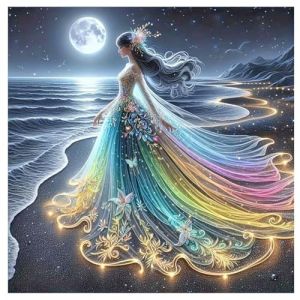 TDFERAN 40x40CM Diamond Painting Lune et F&eacute;e Fluorescent, Painting Diamond F&eacute;e, Broderie Diamant Bord de Mer, Diamant Painting Elfe, Broderie Diamant Princesse, Diamond Painting Pop Art (LISHHUZ, neuf)