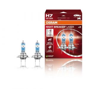 OSRAM NIGHT BREAKER LASER H7, entr&eacute;e de lumi&egrave;re &agrave; 150 %, lampe frontale halog&egrave;ne, 64210NL-HCB, 12 V, bo&icirc;tier double (2 lampes) (AR First Aid, neuf)