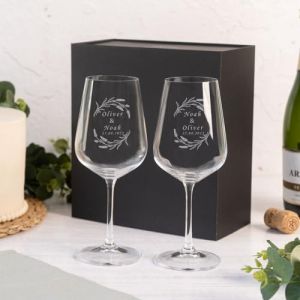 Wanapix | Pack 2 Verres à Vin Personnalisés | Boîte Cadeau Incluse | Verre à Vin en cristal gravés | Pack de Verres Vin en cristal Bohème personnalisables | Flowers (Wanapix, neuf)