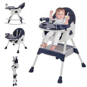 3 en 1 Chaise Haute bébé Evolutive Pliable Chaise Haute Transat Inclinable Enfant Chaise Reglable Hauteur avec Roue Verrouillable et Double Plateau, porte-jouets, de 6+ Mois, 4 Angles Ajustables (Maycoly, neuf)