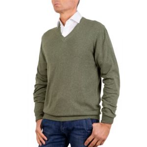 Marenza Col en V pour Homme à Manches Longues en Cachemire en Soie fabriquée en Italie, Vert foncé, XL (Bo.MA., neuf)