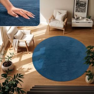 TT Home Tapis Poil Ras Tapis De Salon Monochrome Design Moderne Lavable, Couleur: Bleu Marin, Dimension:80 cm Rond (marche-de-tapis, neuf)