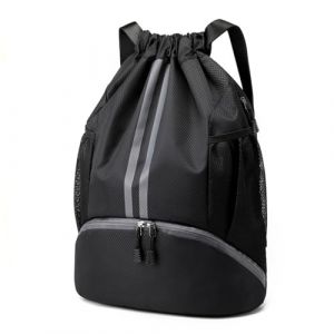 YYKSYDPT Sac de Sport &agrave; Cordon, Sac &agrave; Cordon pour Homme Femme, Sac &agrave; Dos &agrave; Cordon avec Compartiment &agrave; Chaussures et Poche Imperm&eacute;able pour Le Sport, Les Voyages, La Plage (Noir) (Yikeshu2022, neuf)
