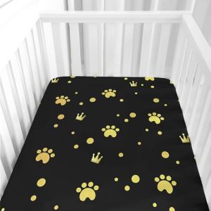 Treer Mod&egrave;le 3D Drap Housse pour Lit B&eacute;b&eacute;, Drap Housse Nacelle Confort. Drap Housse Couffin et Berceaux Prot&egrave;ge Matelas Compatible pour Lit &agrave; Barreaux Enfant (or noir,95x65x10cm) (Treer, neuf)