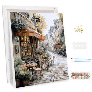 MEIYUDA Peinture par Numero Adulte avec Cadre Paysage, Vue de rue Kit de Peinture à l'Huile sur Toile par Numéro, Débutants Peinture, Decoration Maison Cadeau 30x40cm (JINBEIKANG, neuf)