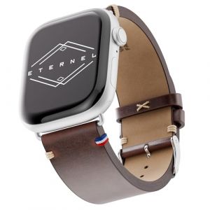 Eternel - Logan Vintage Bracelet mythique - Compatible toutes Apple Watch - 41/42mm - Fait main en France - Tannage v&eacute;g&eacute;tal - Marron - Adaptateurs aluminium argent (&Eacute;ternel bracelets, neuf)