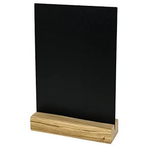 HMF 46452 Présentoir de table acrylique Tableau à craies avec pied en bois | Présentoir en T | DIN A5 | Noir (hmf_shop, neuf)