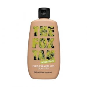 The Fox Tan - Rapid Caramel Kiss - Accélérateur de Bronzage sans Autobronzant, Lait Bronzant pour Visage et Corps, Végétalien et non Testé sur les Animaux, pour Soleil et Solarium, 120 ml (PURISH – your beauty dealer, neuf)