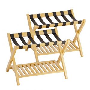 SMIBUY porte-bagages, paquet de 2, porte-valise pliable en bambou avec étagère de rangement pour chambre d’amis, chambre à coucher, hôtel, robuste (naturel) (Smibuy direct, neuf)