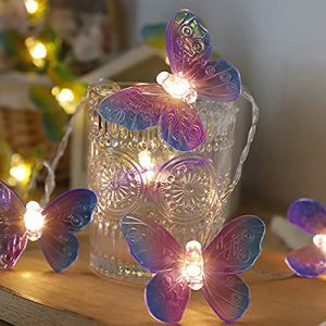 Guirlande lumineuse papillon, KINGCOO 3 m, 20 LED, violet, guirlande lumineuse d&eacute;corative &agrave; piles pour papillons pour la maison, la chambre &agrave; coucher, la f&ecirc;te, l'anniversaire, l'&eacute;t&eacute;, le jardin, le (Redwood2019, neuf)