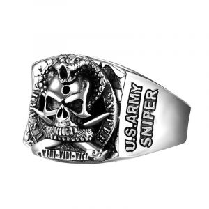 BOBIJOO Jewelry - Bague Chevali&egrave;re Homme T&ecirc;te de Mort Skull U.S. Army Sniper Acier Veni Vidi Vici - 68 (12 US) (ANGELYK, neuf)