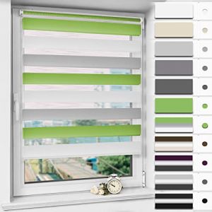Magiea Store Enrouleur Jour Nuit sans Percage, Rideau Jour Nuit, Protection Solaire, Facile à Installer avec Clips, Protéger la Vie Privée, 50l x 120L cm(Largeur du Tissu 46),Vert-Gris-Blanc (Cheeysl, neuf)