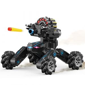 Silvergear® Voiture télécommandée | Voiture blindée RC + 12 Billes | Voiture télécommandée pivotante à 360° avec Commande Manuelle | Jouet Tank télécommandé pour Enfants | Nerf Darts Compatible RC (KarstenInternational, neuf)