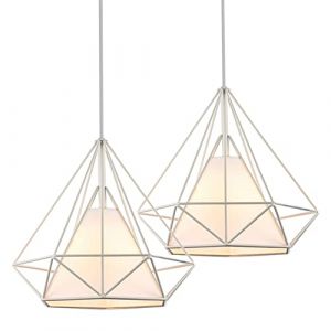 STOEX Lustre Suspension industrielle 25cm forme Diamant, Lampe de Plafond Abat-Jour Corde ajustable (2pcs Blanc) (STOEX, neuf)