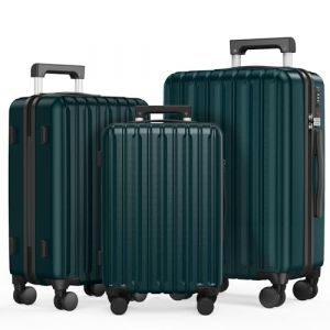 SHOWKOO Set 3 de Valise de Voyage Rigide Extensibles 100% Polycarbonate Légères et Ultra Résistantes Sets de Bagages avec 4 roulettes et Serrure TSA, Vert (USA Travels, neuf)