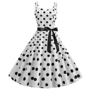 Robe Année 60 Femme Sexy Col V sans Manche Retro Robe Style 1950's Audrey Hepburn Rockabilly Elegante Polka Dot Trapèze Vintage Robes Swing Robe De Bal Fête Cérémonie Mi Longue (Lieyxfaye, neuf)