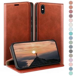 HUOUH Coque pour iPhone X/XS 5,8" avec RFID Blocage Etui à Rabat en Cuir de Premium,Fentes pour Cartes,Case à Rabat,Coques de Cover pour Apple X/XS Portefeuille Orange (ETERNAL FLAME TRADING, neuf)