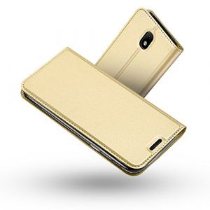 RADOO Coque Galaxy J5 2017,Ultra Mince en Cuir PU Premium Housse à Rabat Portefeuille Coque Étui de Protection Bumper Folio à Clapet avec [Fente pour Carte] pour Samsung Galaxy J5 2017 (Or) (Radoo EU Direct Store, neuf)