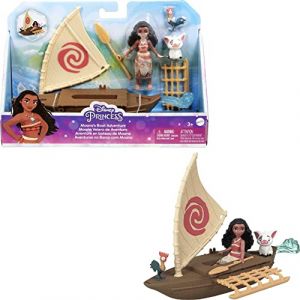Disney Princesse, Petite poupée Moana et bateau flottant avec 2 figurines d'amis, inspirés des films Disney, HLW86 (docsmagic, neuf)