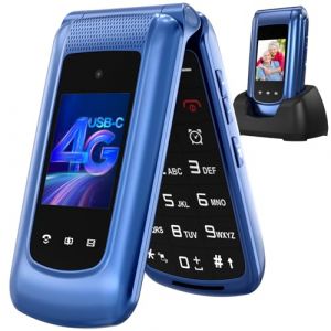 4G Telephone Portable Senior Débloqué, Téléphone Portable à Clapet avec Grandes Touches, Téléphone Portable Personnes âgées, Double SIM,Double Écran 2,4 "+1,77 ", Bouton SOS ,Station de Charge (Bleu) (Unitech-EU, neuf)