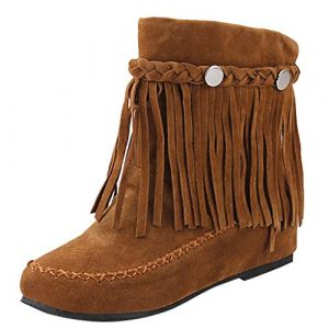 Susenstone Bottes &agrave; Franges Femme Nubuck En Daim Hiver Chaud Vintage Mode Pas Cher Bottines Chelsea Talon Grandissante Sexy Ankle Boots (⭐⭐⭐⭐⭐Susenstone, neuf)